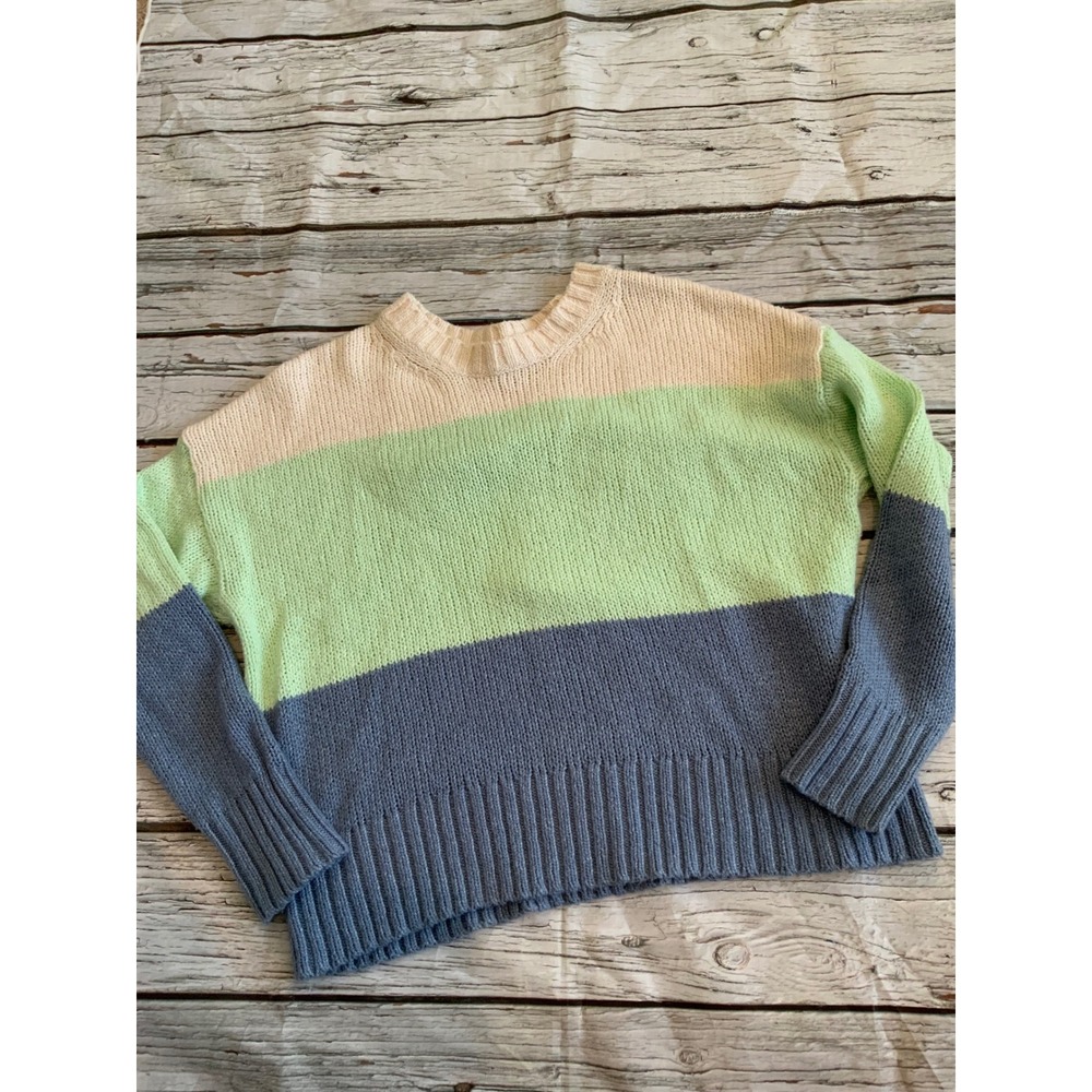 American‎ Eagle Colorblock Knit Sweater Cream Mint Green Blue Crewneck Small